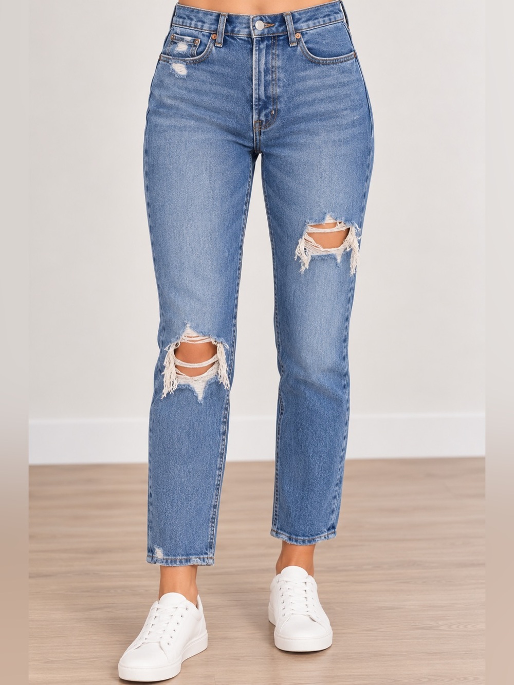 Abercrombie & Fitch Women's Ripped Medium Blue high rise mom jean size 23 - Picture 1 of 8